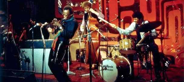 Jack DeJohnette on stage with Miles Davis
